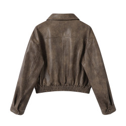 XinmonLee復古pu皮衣外套女高級感咖色機車服秋冬新款顯瘦夾克