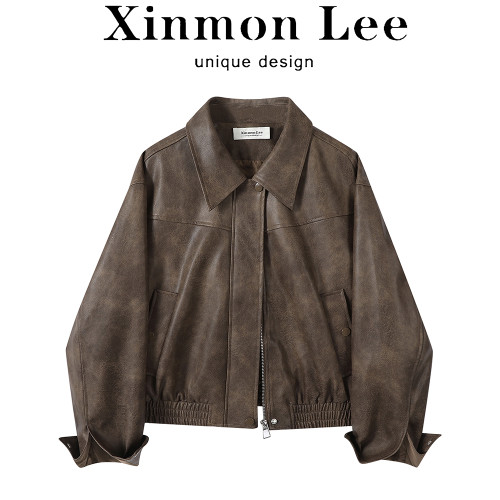 XinmonLee復古pu皮衣外套女高級感咖色機車服秋冬新款顯瘦夾克 XinmonLee復古pu皮衣外套女高級感咖色機車服秋冬新款顯瘦夾克