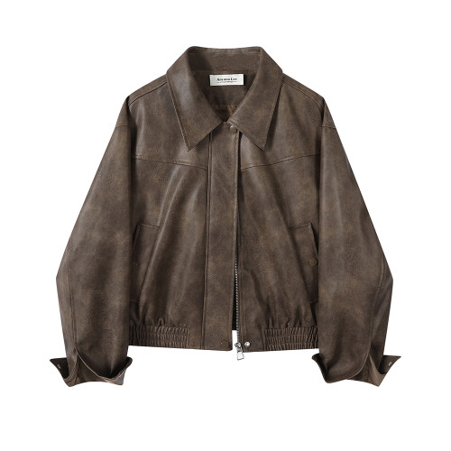 XinmonLee復古pu皮衣外套女高級感咖色機車服秋冬新款顯瘦夾克 XinmonLee復古pu皮衣外套女高級感咖色機車服秋冬新款顯瘦夾克