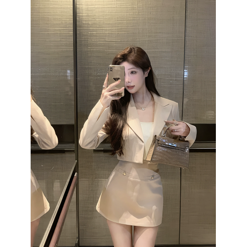 法式氣質西裝短外套半身裙女兩件套裝高級感小香風時尚套裝秋冬季 法式氣質西裝短外套半身裙女兩件套裝高級感小香風時尚套裝秋冬季