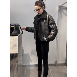 網紅爆款時尚棉服女2022年冬季新款韓版顯瘦西裝領皮毛一體棉衣潮