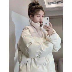 pu皮羽絨棉服女冬季2025新款設計感寬松立領麵包服情侶棉衣厚外套