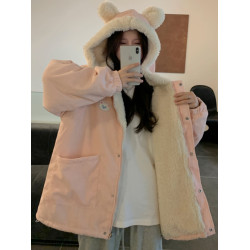 羊羔毛毛絨外套女秋冬季2025新款初高中學生大童可愛加絨加厚棉服