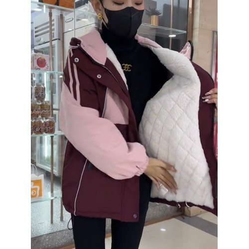 沖鋒衣連帽拼色加絨加厚外套女2025冬季新款韓版休閒保暖派克服潮 沖鋒衣連帽拼色加絨加厚外套女2025冬季新款韓版休閒保暖派克服潮