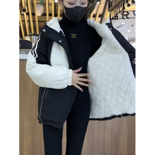 沖鋒衣連帽拼色加絨加厚外套女2025冬季新款韓版休閒保暖派克服潮 沖鋒衣連帽拼色加絨加厚外套女2025冬季新款韓版休閒保暖派克服潮