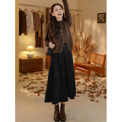 絲絨百褶半身裙女2025新款秋冬款加厚大擺裙高腰顯瘦a字裙長裙子