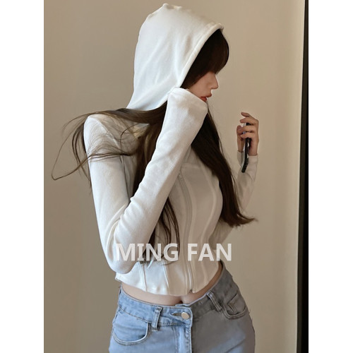 2025新款秋季女裝連帽針織開衫黑色辣妹短款毛衣小個子外套上衣春 2025新款秋季女裝連帽針織開衫黑色辣妹短款毛衣小個子外套上衣春