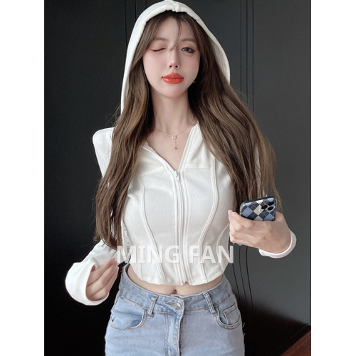 2025新款秋季女裝連帽針織開衫黑色辣妹短款毛衣小個子外套上衣春 2025新款秋季女裝連帽針織開衫黑色辣妹短款毛衣小個子外套上衣春