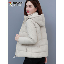 啄木鳥加絨羽絨棉服女冬裝2025新款小個子短款中年連帽棉衣外套