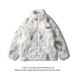 漸變色紥染立領羊羔絨棉衣外套女冬季新款小個子加絨保暖情侶棉服