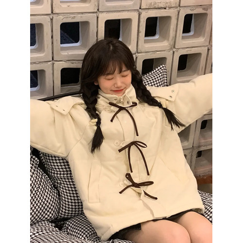 小個子oversize白色羽絨服女冬季可愛蝴蝶結學院加厚麵包棉服外套 小個子oversize白色羽絨服女冬季可愛蝴蝶結學院加厚麵包棉服外套