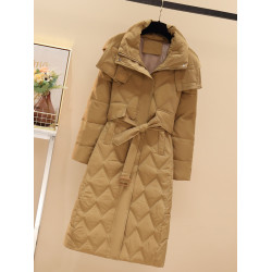 黑色長款棉服女2025新款冬季爆款歐貨菱格夾棉衣收腰羽絨棉襖外套