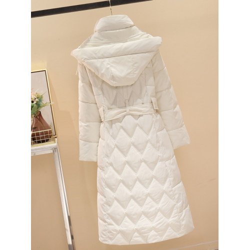 黑色長款棉服女2025新款冬季爆款歐貨菱格夾棉衣收腰羽絨棉襖外套