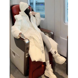 2025冬季新款白色羽絨棉服女中長款過膝加厚免洗寬松棉衣連帽外套