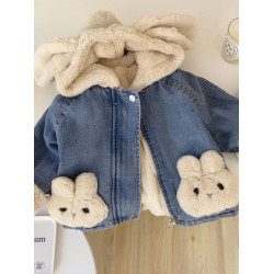 女小童加絨牛仔外套2023新款冬裝秋冬款加厚棉服寶寶冬季保暖棉衣