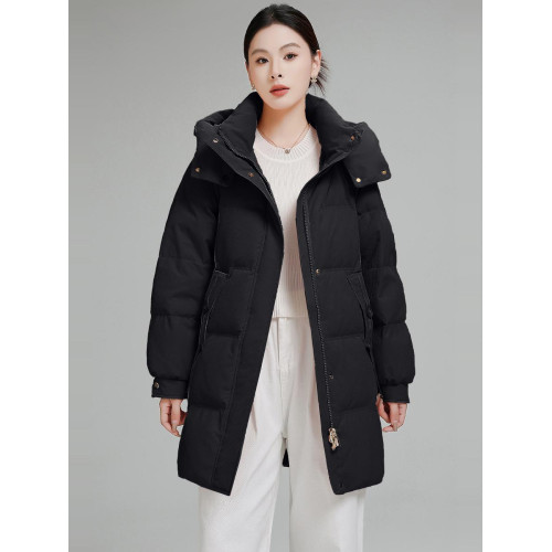 加厚保暖中長款羽絨棉服女2025年冬季新款韓版可拆卸帽寬松外套潮