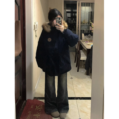 KSKM藏藍色派克服女2025秋冬季加厚高級感中長款工裝羽絨棉服外套 KSKM藏藍色派克服女2025秋冬季加厚高級感中長款工裝羽絨棉服外套