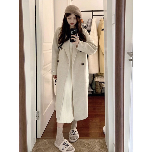 燕麥色韓系高級感毛呢大衣女2025新款秋冬季小個子中長款呢子外套