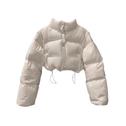 小個子短款長袖棉服女冬季2025新款加厚收腰棉衣高腰白色立領外套