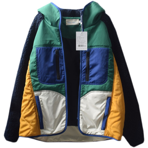 日系軟妹原宿風童趣拼接撞色寬松工裝連帽薄款羊羔毛棉衣外套少女 日系軟妹原宿風童趣拼接撞色寬松工裝連帽薄款羊羔毛棉衣外套少女