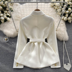 歐美港風風2022秋冬新款設計感紐釦收腰綁帶中長款法式小香風外套