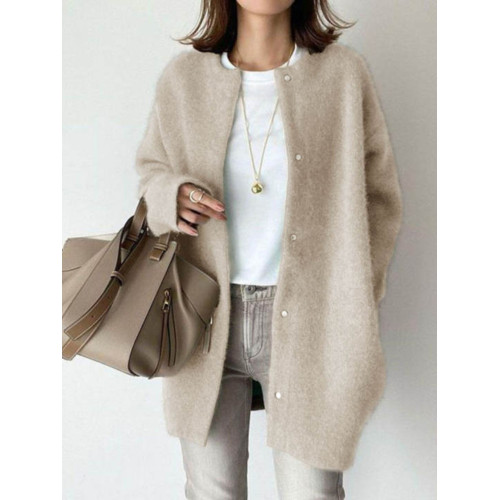 日系2024秋冬新款柔軟針織開衫女寬松顯瘦中長款貂絨毛呢外套 日系2024秋冬新款柔軟針織開衫女寬松顯瘦中長款貂絨毛呢外套