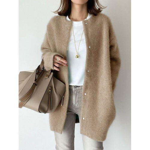 日系2024秋冬新款柔軟針織開衫女寬松顯瘦中長款貂絨毛呢外套 日系2024秋冬新款柔軟針織開衫女寬松顯瘦中長款貂絨毛呢外套