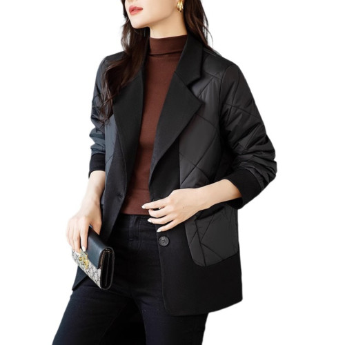 西裝羽絨服女士秋冬季輕薄短款小個子大碼菱格棉服假兩件棉衣外套