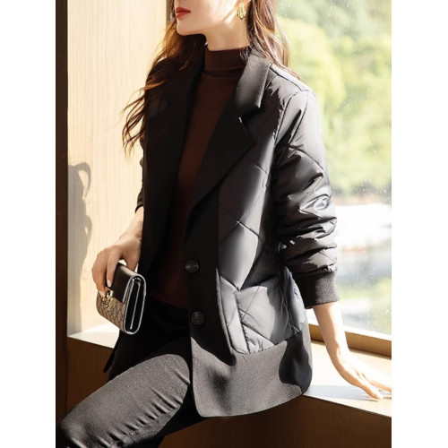 西裝羽絨服女士秋冬季輕薄短款小個子大碼菱格棉服假兩件棉衣外套