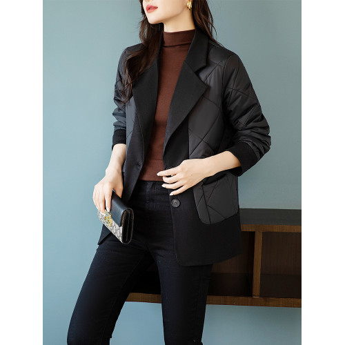 九月陌墨西裝領拼接羽絨棉服女秋冬菱格寬松洋氣外套歐洲站款歐貨 九月陌墨西裝領拼接羽絨棉服女秋冬菱格寬松洋氣外套歐洲站款歐貨