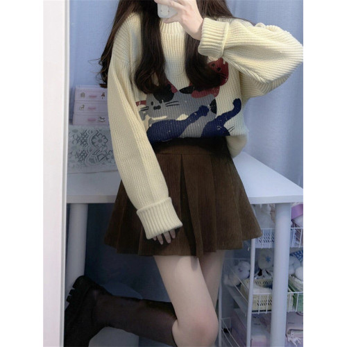 大碼胖mm復古感棕色燈芯絨半身裙女秋季通勤百搭短裙褲a字百褶裙