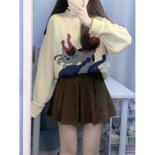 大碼胖mm復古感棕色燈芯絨半身裙女秋季通勤百搭短裙褲a字百褶裙