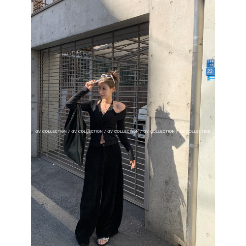 GV大白哥 Bi入！簡約心機 假兩件吊帶掛脖上衣性感小衆修身開衫女