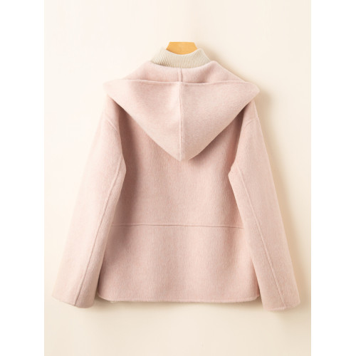 小個子毛呢外套女2024冬季新款粉色連帽短款拉鍊式雙面呢子大衣女 小個子毛呢外套女2024冬季新款粉色連帽短款拉鍊式雙面呢子大衣女