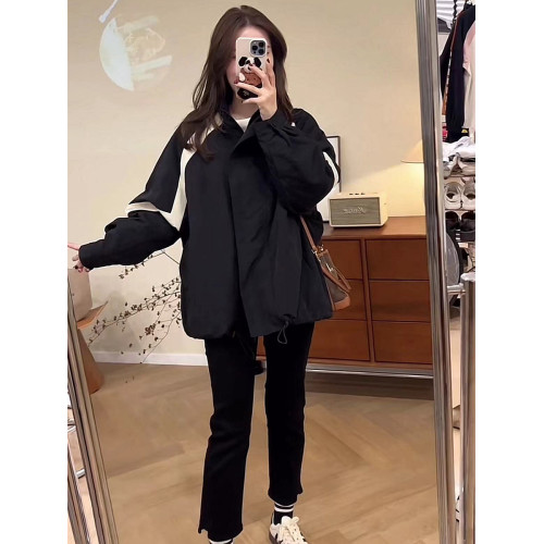 韓版立領拼色沖鋒衣外套女2024秋冬新款夾棉加厚休閒寬松顯瘦上衣 韓版立領拼色沖鋒衣外套女2024秋冬新款夾棉加厚休閒寬松顯瘦上衣