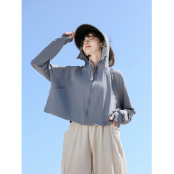 防曬衣女夏季2025新款黑膠帽簷原紗冰絲防紫外線薄款防曬服