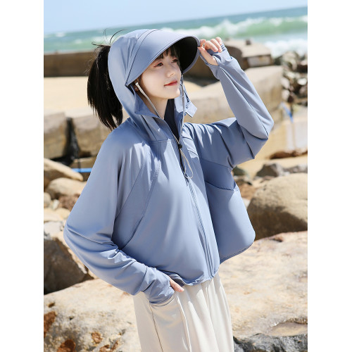 防曬衣女夏季2025新款黑膠帽簷原紗冰絲防紫外線薄款防曬服 防曬衣女夏季2025新款黑膠帽簷原紗冰絲防紫外線薄款防曬服