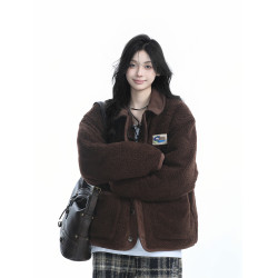 【坐吃山空】冬季美拉德棕色棉服外套女寬松加厚保暖羊羔毛棉襖潮