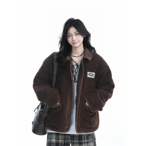 【坐吃山空】冬季美拉德棕色棉服外套女寬松加厚保暖羊羔毛棉襖潮 【坐吃山空】冬季美拉德棕色棉服外套女寬松加厚保暖羊羔毛棉襖潮