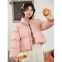 慕兔小個子短款麵包棉服女冬季2025新款立領加厚夾棉粉色棉衣外套