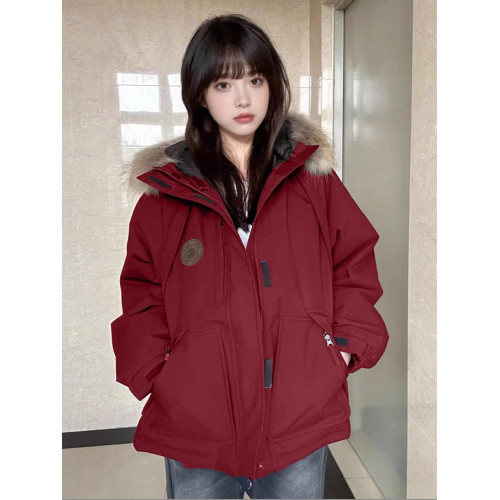 卡盛酒紅色本命年派克羽絨棉服女2025新款新年衣服大毛領工裝棉衣 卡盛酒紅色本命年派克羽絨棉服女2025新款新年衣服大毛領工裝棉衣