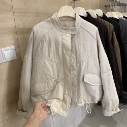 歐貨夾棉外套女工裝風寬松立領夾克2025秋冬新款休閒短款保暖棉衣