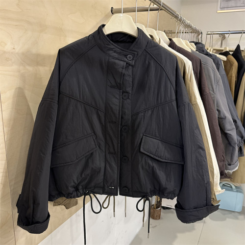 歐貨夾棉外套女工裝風寬松立領夾克2025秋冬新款休閒短款保暖棉衣 歐貨夾棉外套女工裝風寬松立領夾克2025秋冬新款休閒短款保暖棉衣