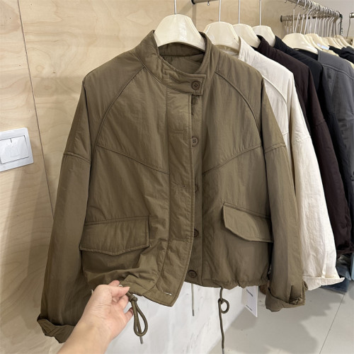 歐貨夾棉外套女工裝風寬松立領夾克2025秋冬新款休閒短款保暖棉衣 歐貨夾棉外套女工裝風寬松立領夾克2025秋冬新款休閒短款保暖棉衣