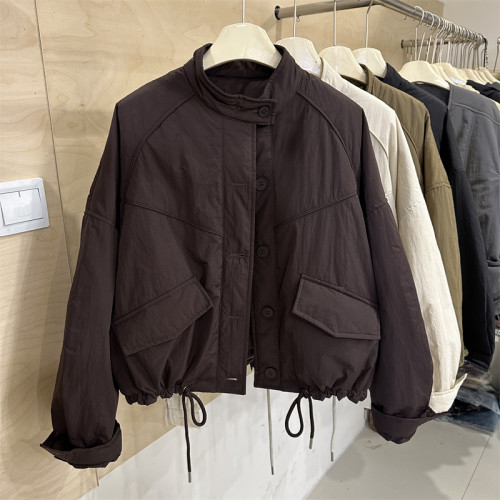 歐貨夾棉外套女工裝風寬松立領夾克2025秋冬新款休閒短款保暖棉衣 歐貨夾棉外套女工裝風寬松立領夾克2025秋冬新款休閒短款保暖棉衣