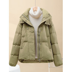 短款加絨加厚麵包服女款2025秋冬季小個子洋氣休閒連帽羽絨棉服潮