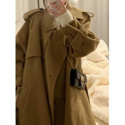 駝色雙面羊絨大衣女2025秋冬新款小個子中長款毛呢外套韓系赫本風