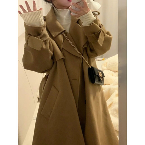 駝色雙面羊絨大衣女2025秋冬新款小個子中長款毛呢外套韓系赫本風