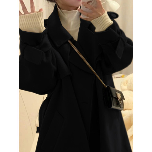 駝色雙面羊絨大衣女2025秋冬新款小個子中長款毛呢外套韓系赫本風