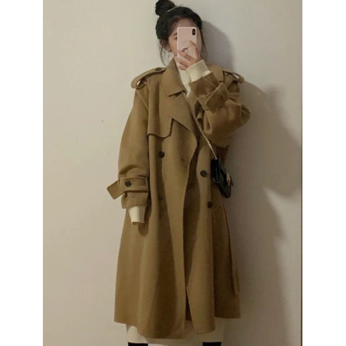 駝色雙面羊絨大衣女2025秋冬新款小個子中長款毛呢外套韓系赫本風